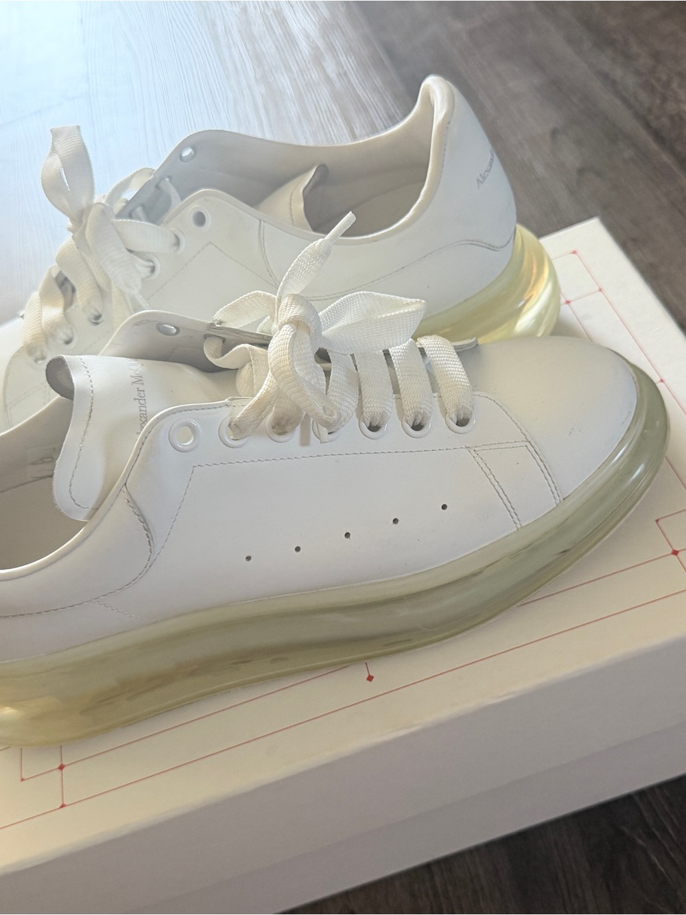 Alexander McQueen White Leather Platform Sneakers with Translucent Sole